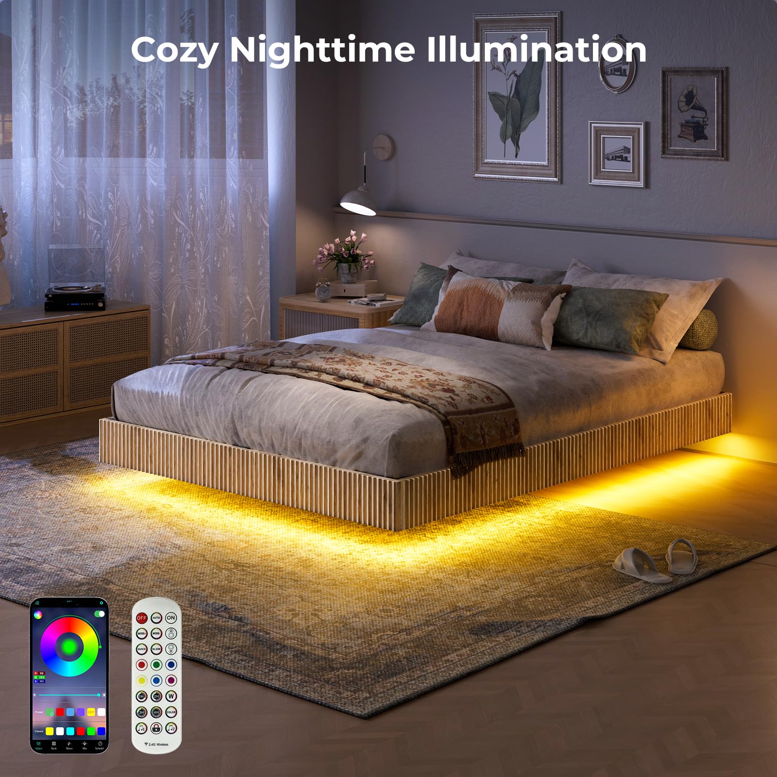 Full Floating Bed Frame with LED Lights