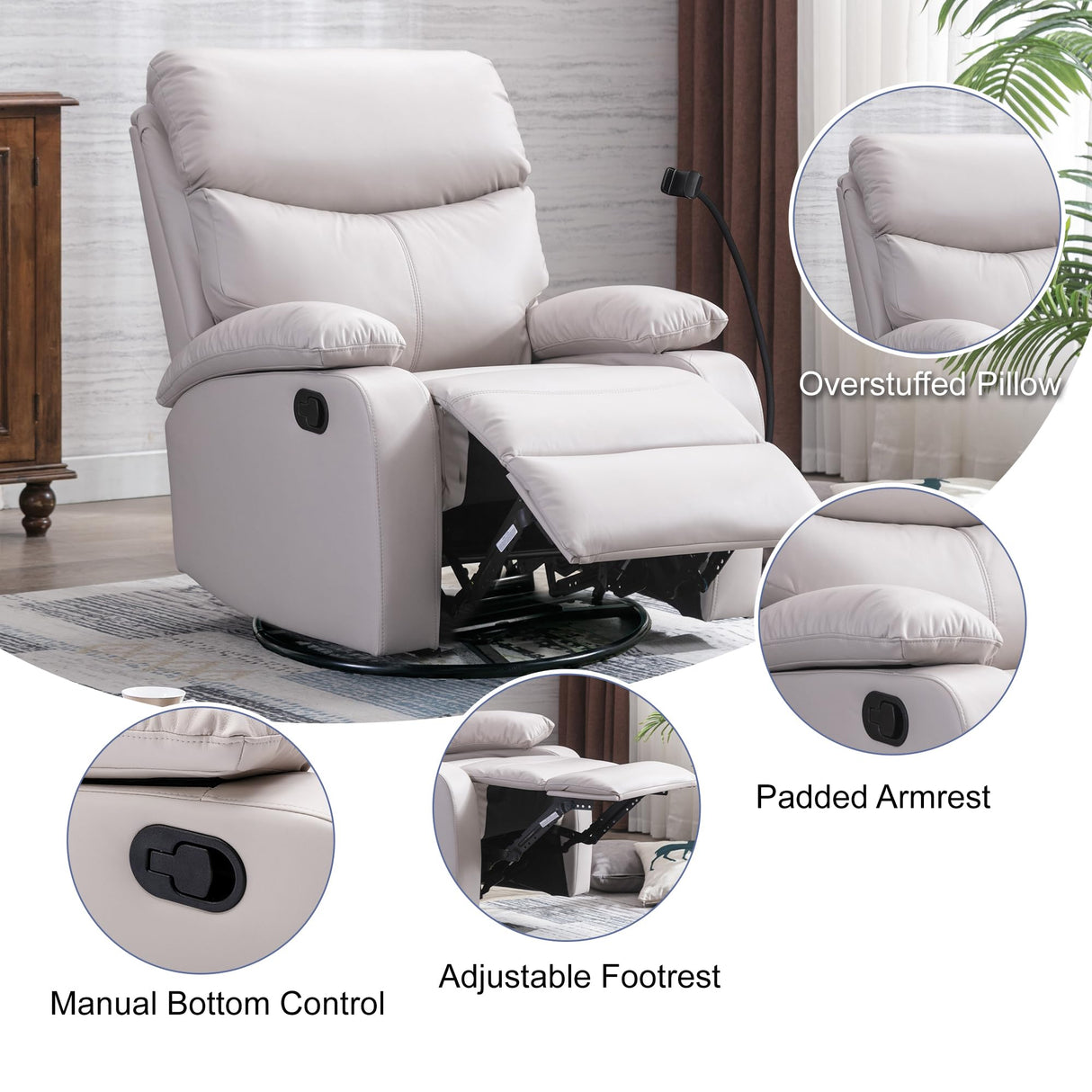 Rocker Recliner Chairs, Manual Rocking Recliner Chair for Adults, Small Recliners for Small Spaces, Single Sofa Recliner for Living Room, Nursery - Beige