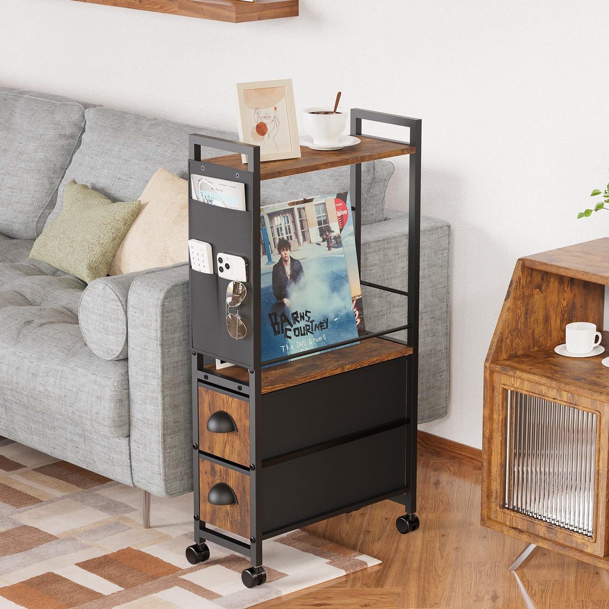 Small Narrow Side Tables for Small Spaces, Narrow Skinny Bedside Table Nightstand