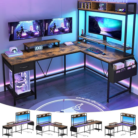 L Shaped Gaming Desk with Shelves, Reversible 66.9" Corner Computer Desk