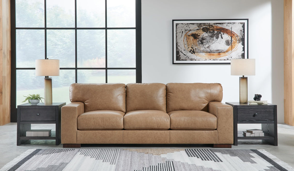 Lombardia Contemporary Leather Match Sofa, Light Brown