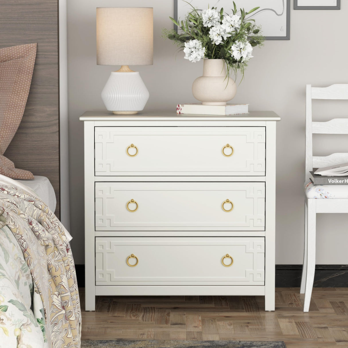 Farmhouse 3-Drawer Dresser, Fully-Assembled French Country Chest of Drawers