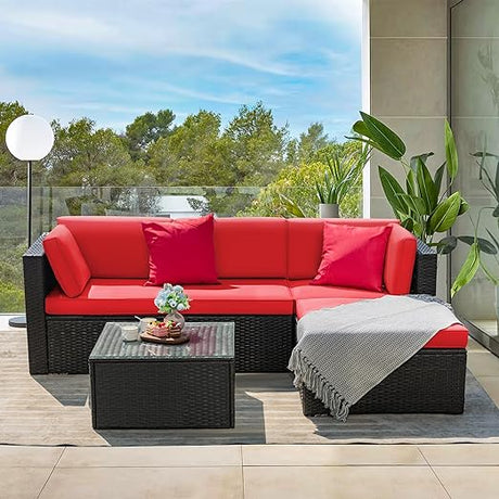 5 Piece Patio Conversation Set Wicker Rattan Furniture Outdoor Sofa with Cushions