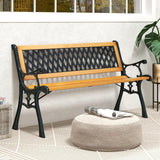 Outdoor Bench, 3-Person Garden Bench with Slatted Seat, Curved Armrests