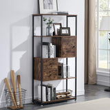 Bookshelf/Bookcase,Open Book Shelf with Middle Drawers Storage Organizer for Living