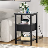 Nightstands Set of 2, 3-Tier Nightstand with LED Lights, 26.8'' Nightstands with Charging