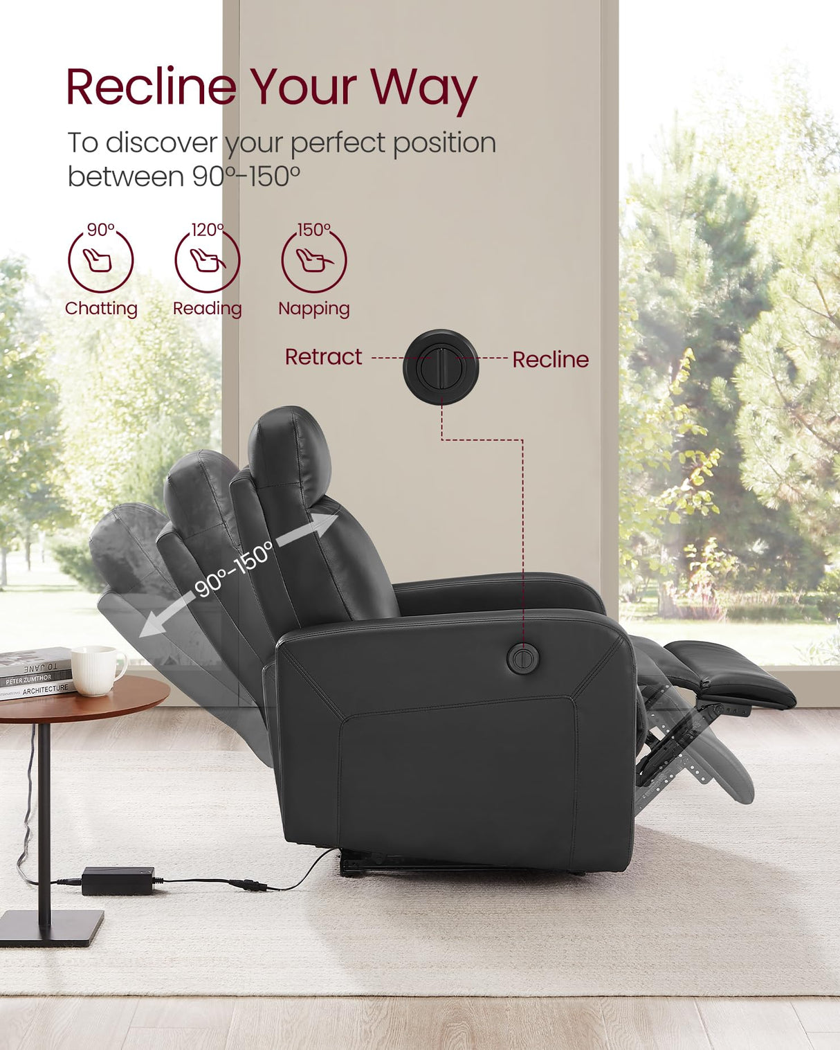 Recliner, Modern Power Recline Chair with Upholstered, Adjustable