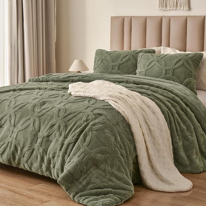 3 Pieces Sherpa Fleece Comforter Set Queen Size, Super Soft & Warm Fluffy Comfy Velvet