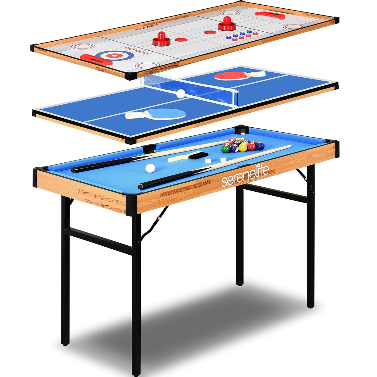 4 in 1 Multi Game Table, 4’x2’ Folding Portable Sports Arcade Games with Accessories