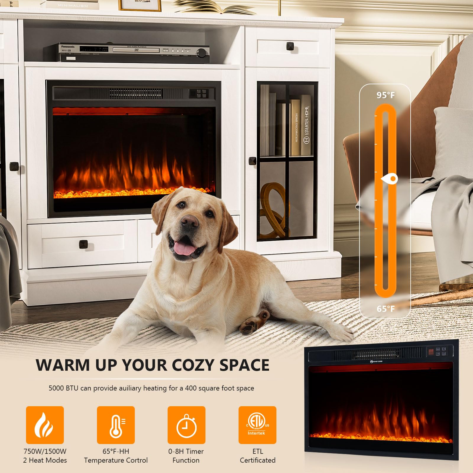 58” Fireplace TV Stand, TV Table for TVs up to 65 Inch, Entertainment Center