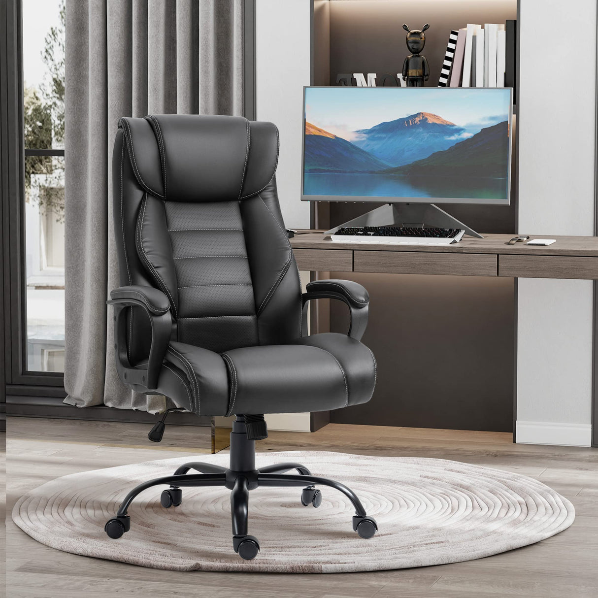 Ergonomic Massage Office Chair, High Back Executive Desk Chair with 6-Point Vibration,