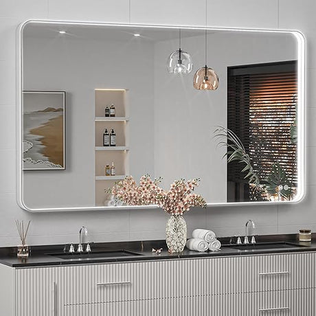 48" x 30" LED Bathroom Mirror with Lights, Rounded Rectangle Aluminum Alloy Frame