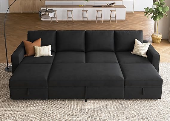 Modular Sectional Sleeper Sofa with Pull Out Bed, U Shaped Sectional Couch