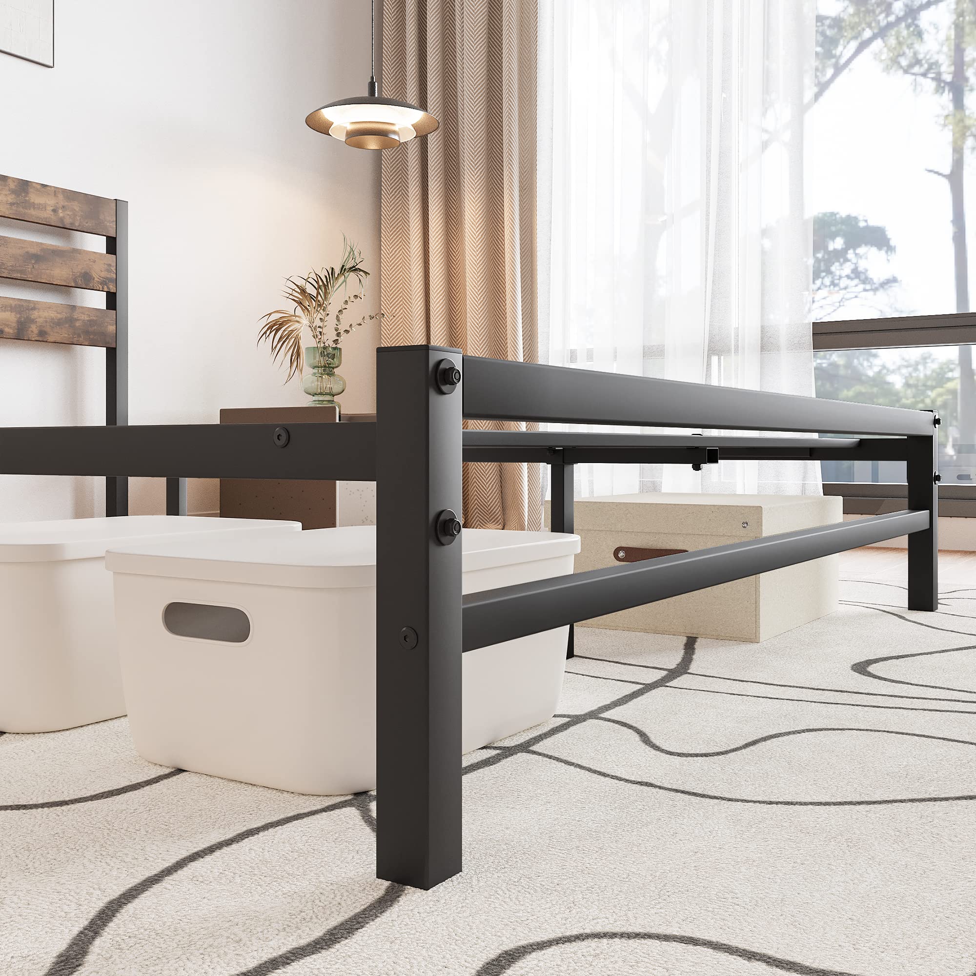 Queen Bed Frame with Vintage Wood Headboard,Mattress