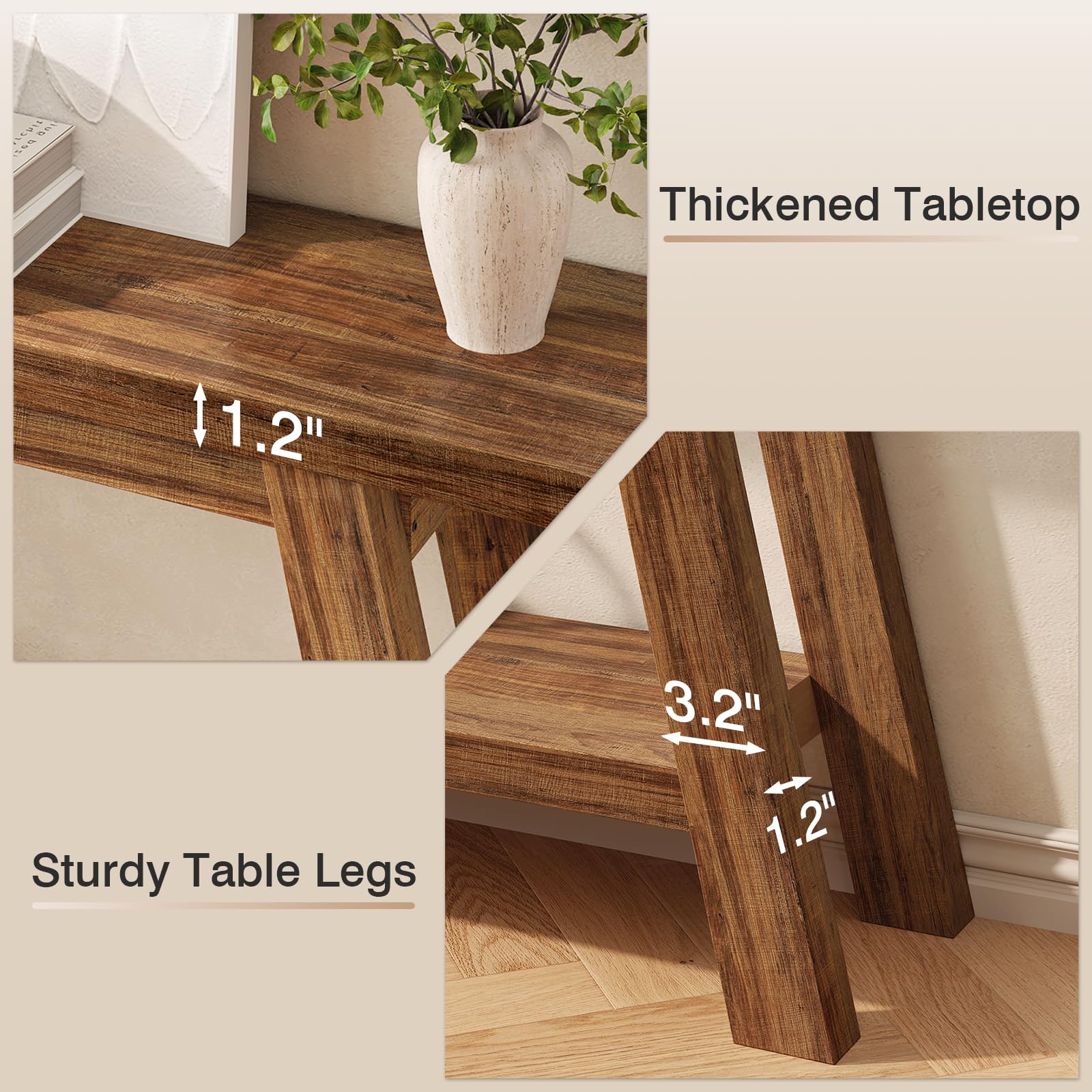 55-Inch Console Table with Storage - 2-Tier Narrow Wood Entryway Table