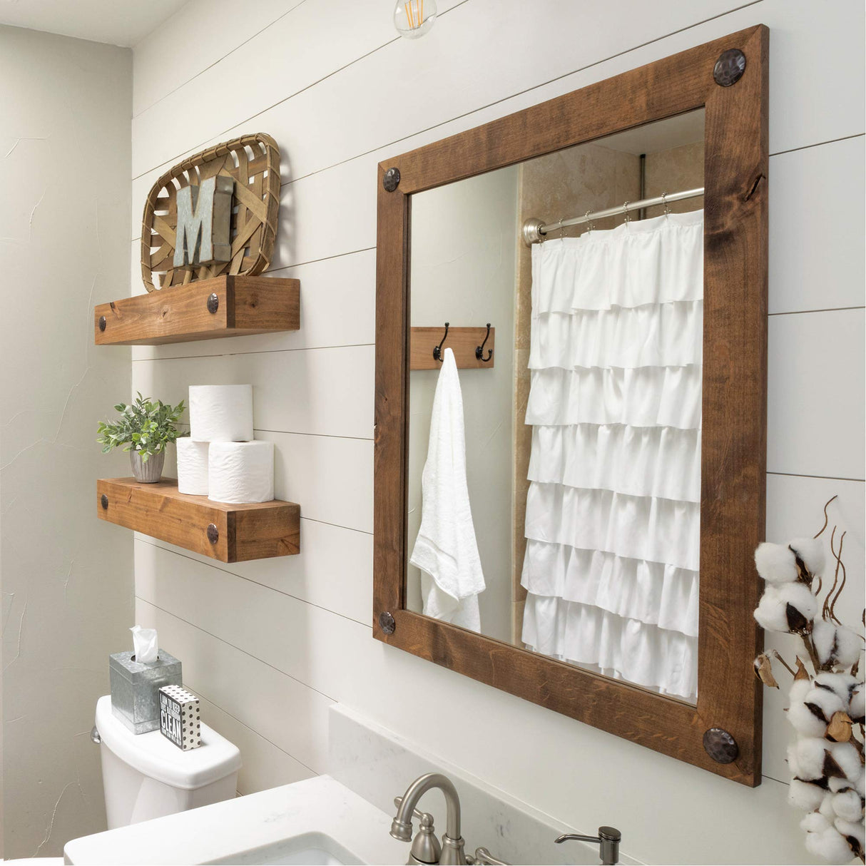 Farmhouse Bathroom Vanity Mirror with Clavos, Walnut Finish, 24" x 31"