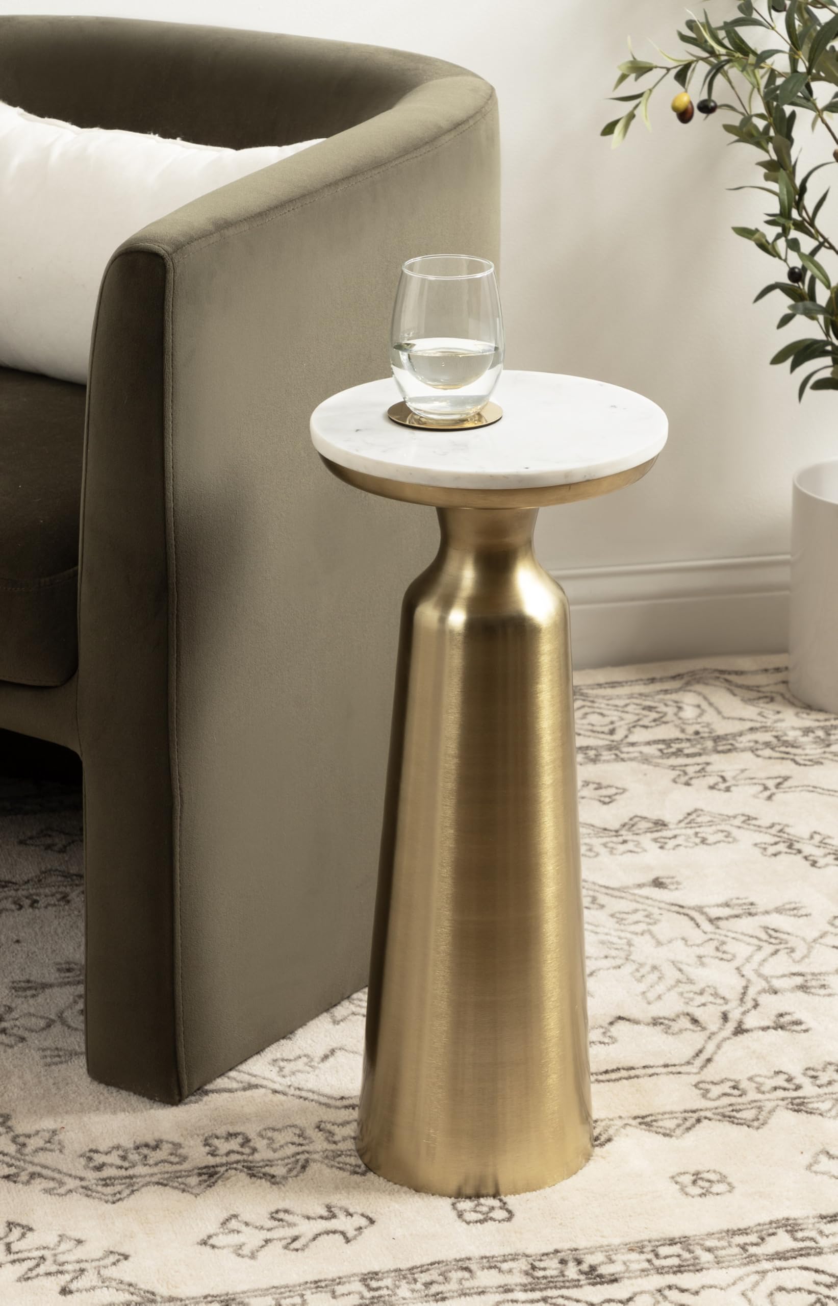 Cardina Glam Marble Round Drink Table, 10 x 10 x 22, White