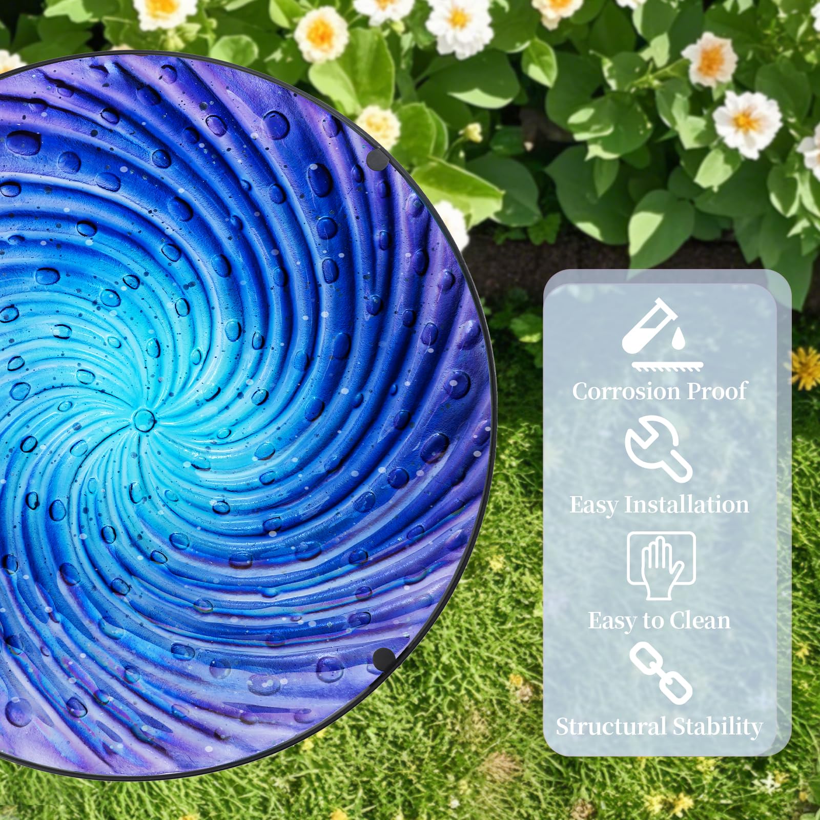 MUMTOP Outdoor End Tables for Patio, Deep Sea Round Side Table, Glass Accent Table for Outside, Garden, Balcony, Porch, Indoor Home Decor - Bircata