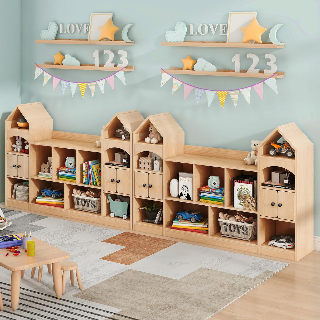 Kids Bookcase and Toy Storage Organizer, Children Bookshelf, Castle Shape