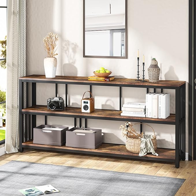 71" Industrial Console Table, 3 Tiers Sofa Table, Narrow Long Sofa Table
