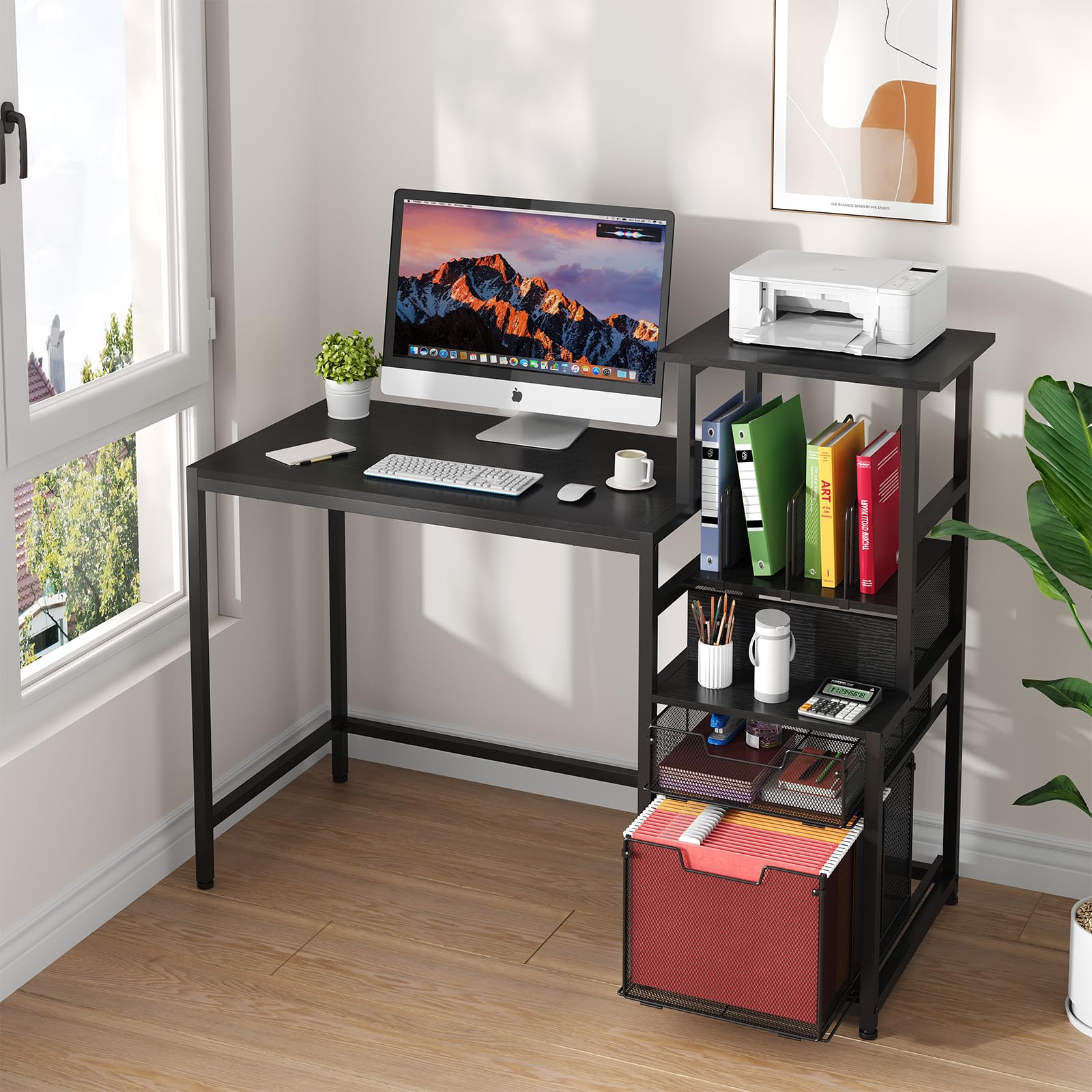 Computer Desk with Drawers and Storage Shelves, 47 Inch Home Office Desks