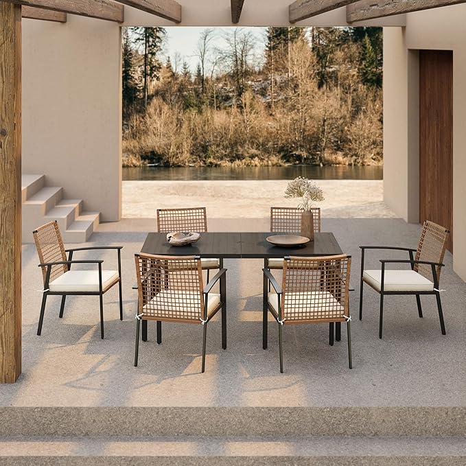 7 Pieces Patio Dining Set, Outdoor Furniture Set of 6 Swivel Chairs