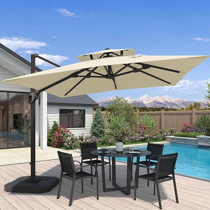 10x10 FT Cantilever Patio Umbrella Double Top Outdoor Square Large Heavy Duty Aluminum Offset Umbrellas