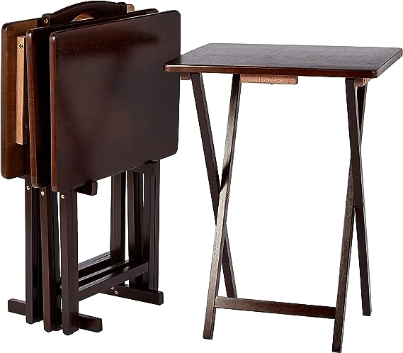 Classic TV Dinner Rectangular Folding Tray Table with Storage Rack