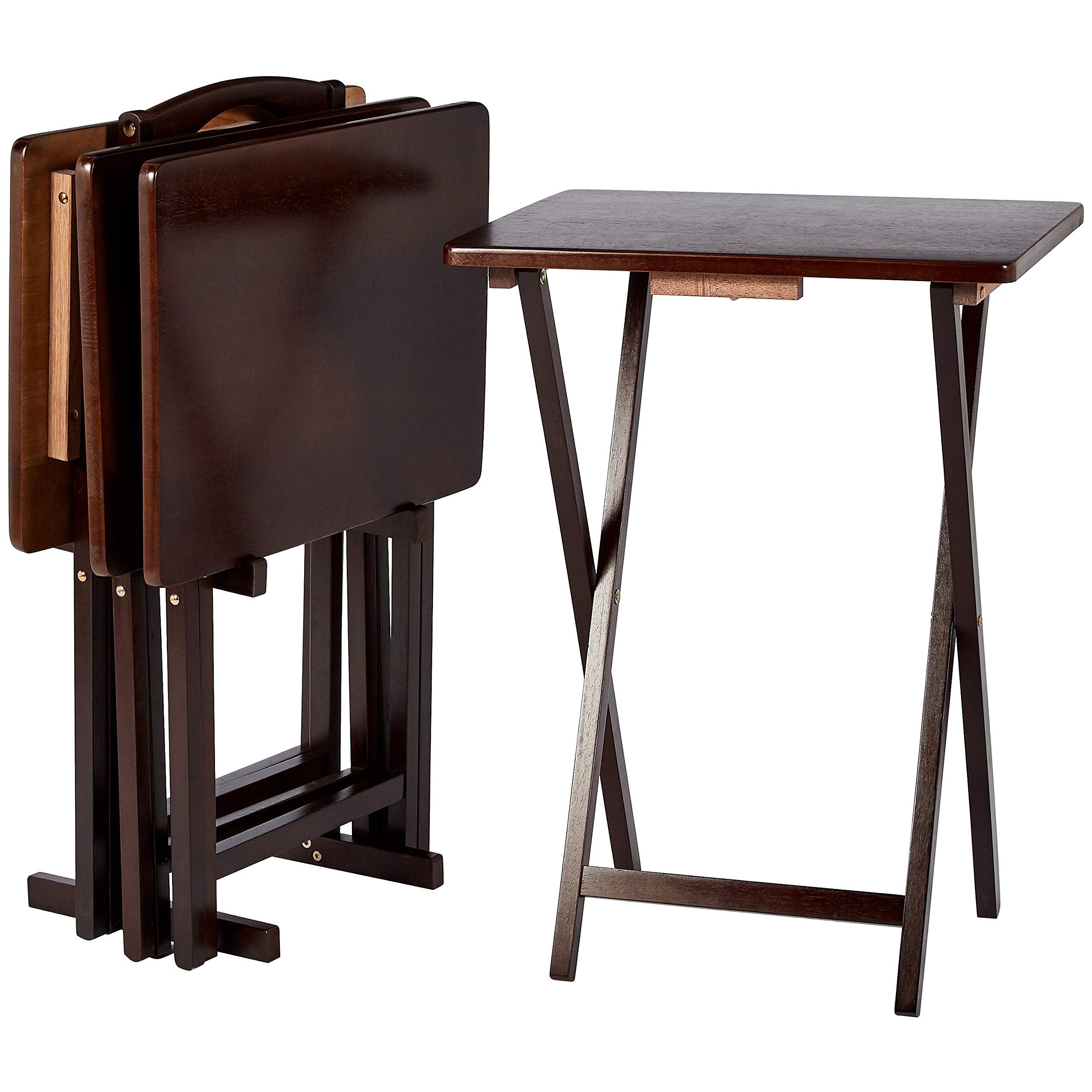 FoldMate Espresso Folding TV Tray Table Set – 4-Pack with Rack