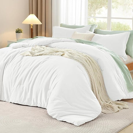 Sage Green Comforter Full Size, Cotton Comforter Solid Color 3 Pieces, Breathable Aesthetic Soft Bedding Set All Season(1 Comforter 79x90 inch, 2 Pillowcases)