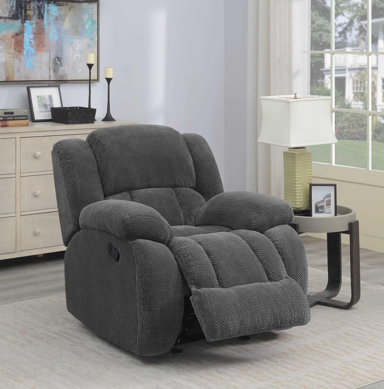 GlideEase Charcoal Performance Fleece Glider Recliner with Gel Memory Foam