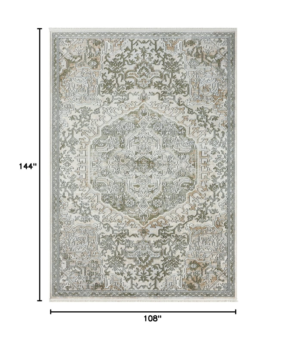 Vintage Beige Green Area Rug 9x12 - Non-Shedding Medium Pile for Living Room & Bedroom