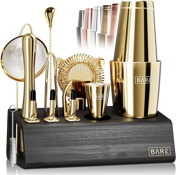 Mixology Bartender Kit Bar Set | 14-Piece Cocktail Shaker Set | Martini Barware Mixing Tools for Home Bartending | Incl. 35 Recipe Cards | Gift Set (28oz Boston Shaker, Jet Black/Black)
