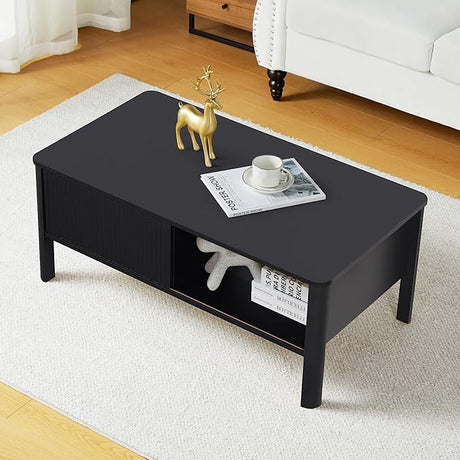 Wooden Fluted Lift Top Coffee Table with Hidden Compartment