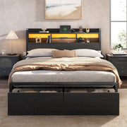 Full Size Bed Frame with LED Lights & Storage Drawers