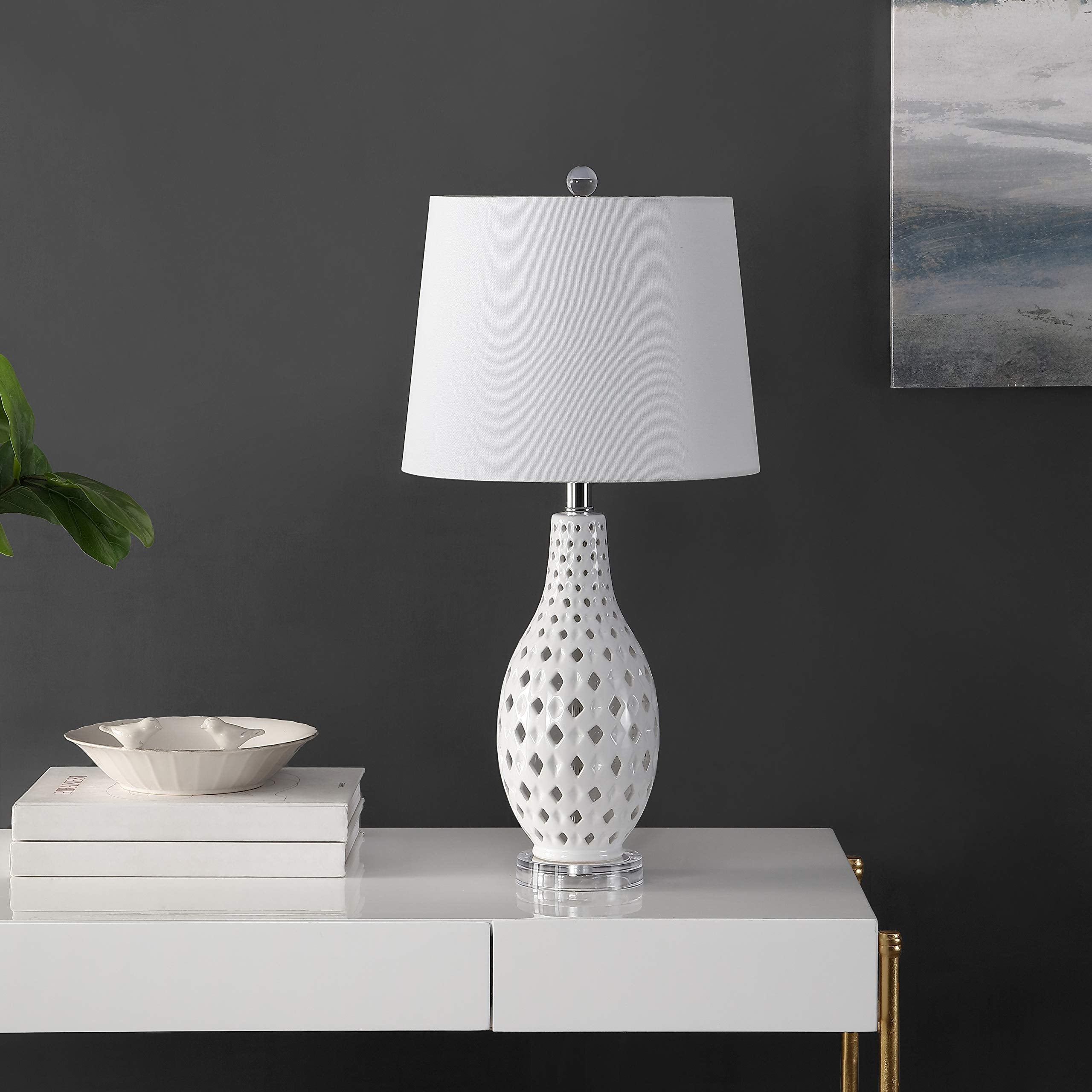 Lighting Collection Harlem Trellis White Ceramic 26-inch Bedroom Living Room Home