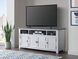 Foundry 65" TV Stand, White Stain with Grey Top