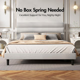 Queen Bed Frame, Platform Bed Frame with Upholstered Headboard, Linen Fabric