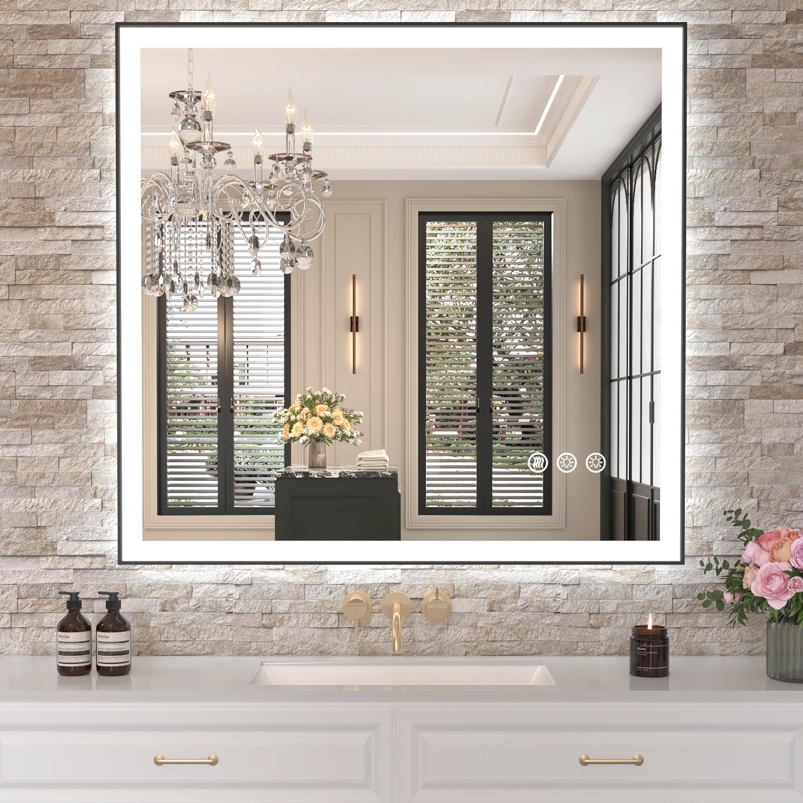 LED Bathroom Mirror with Black Frame