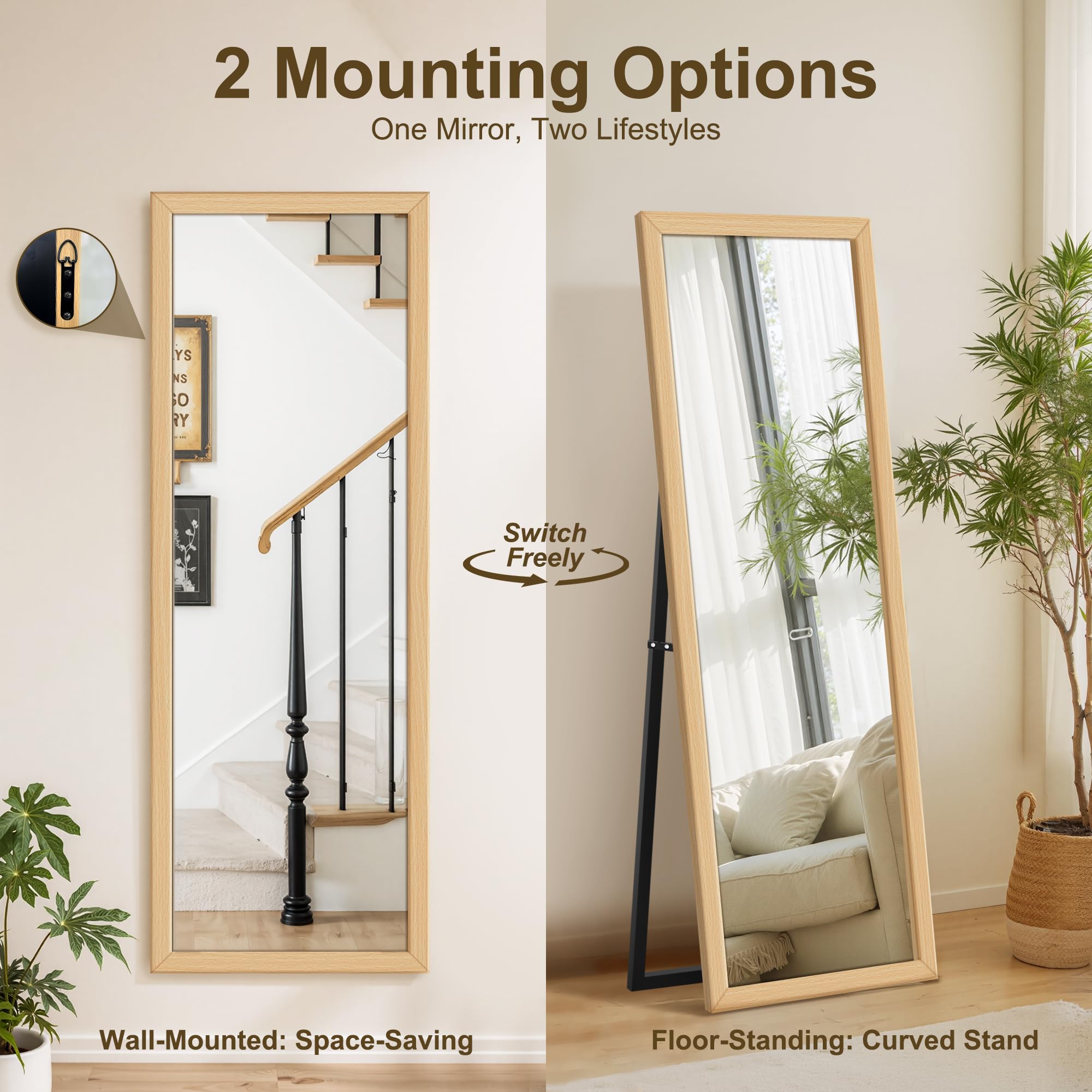 Full Length Wall Mirror with Wooden Frame & Stand - 56x20 Floor Mirror