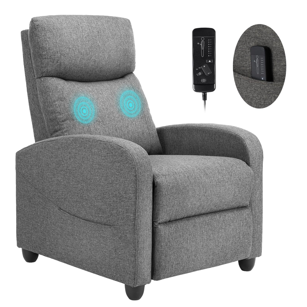 Recliner Chair for Adults, Massage Fabric Small Recliner Home Theater Seating