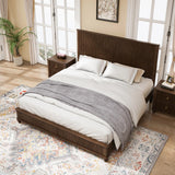 King Size Platform Bed Frame with Headboard - Walnut Finish