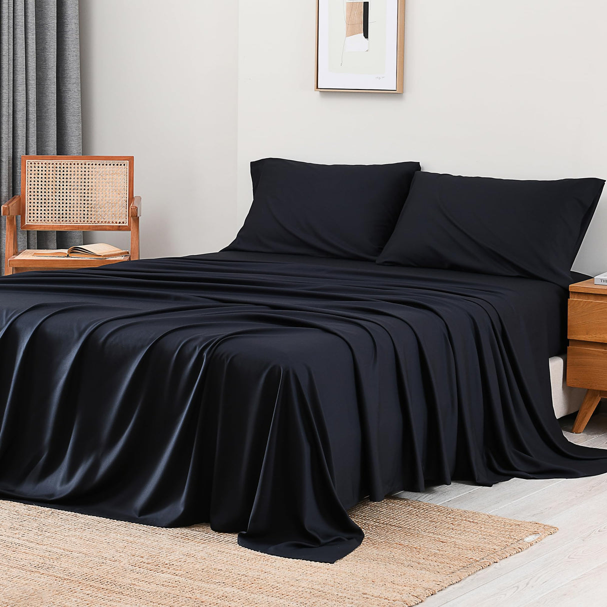 100% Viscose Derived from Bamboo Sheets Queen Size, Cooling 16" Deep Pocket Sheets for Queen Size Bed Sheets