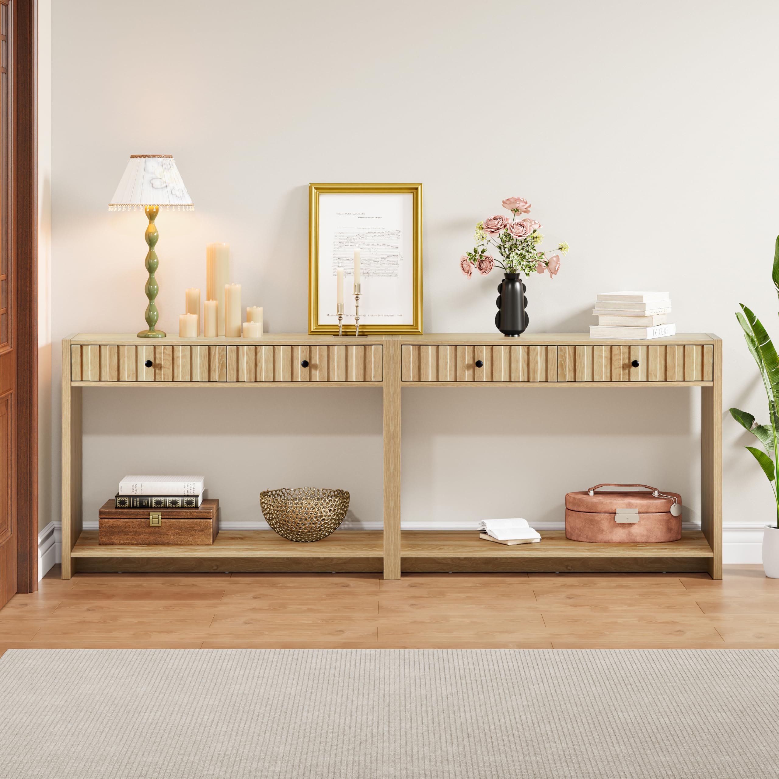 Entryway Console Table with Fluted Drawers - 43" Mid Century Sofa Table