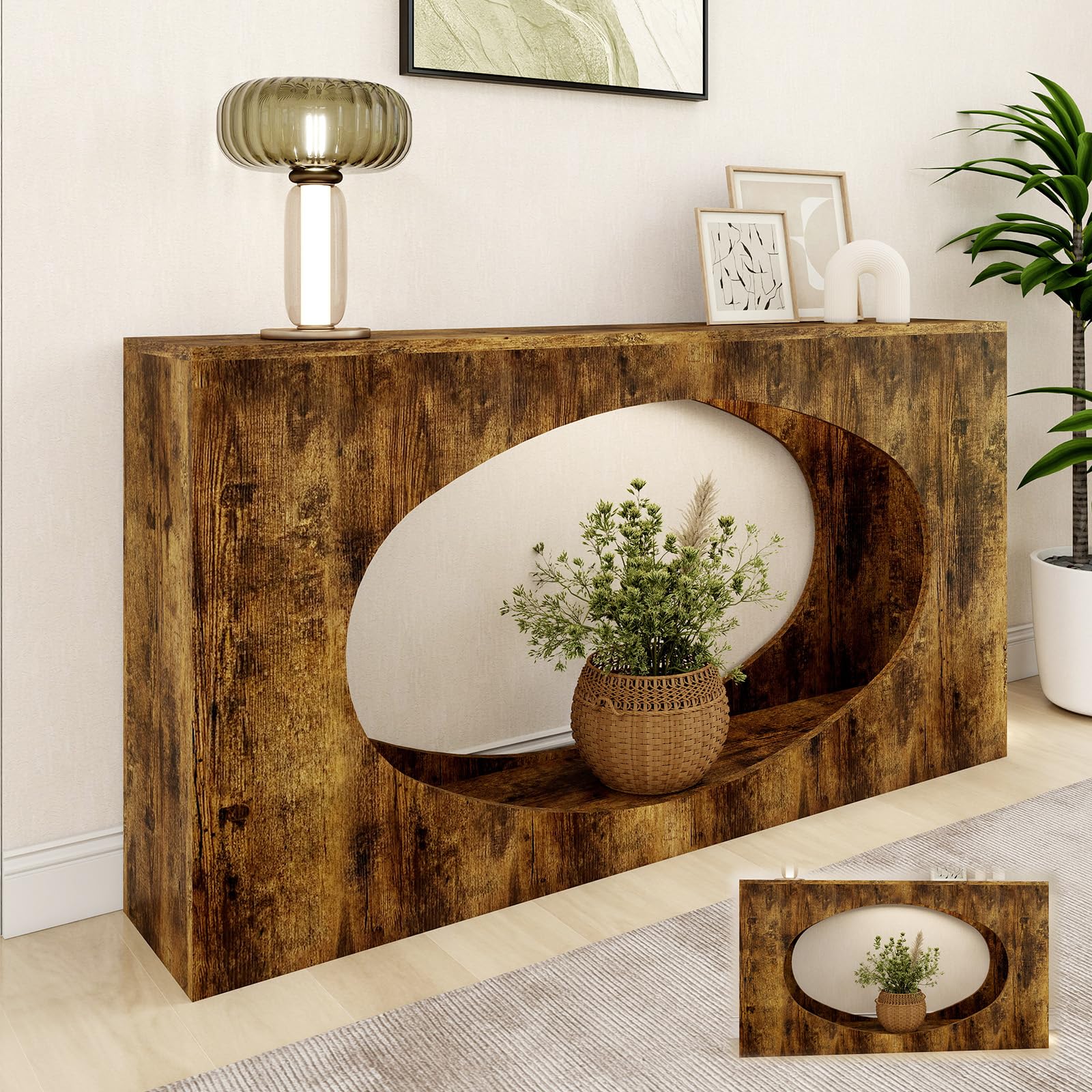 Solid Wood Console Table with Open Storage - Rustic Brown