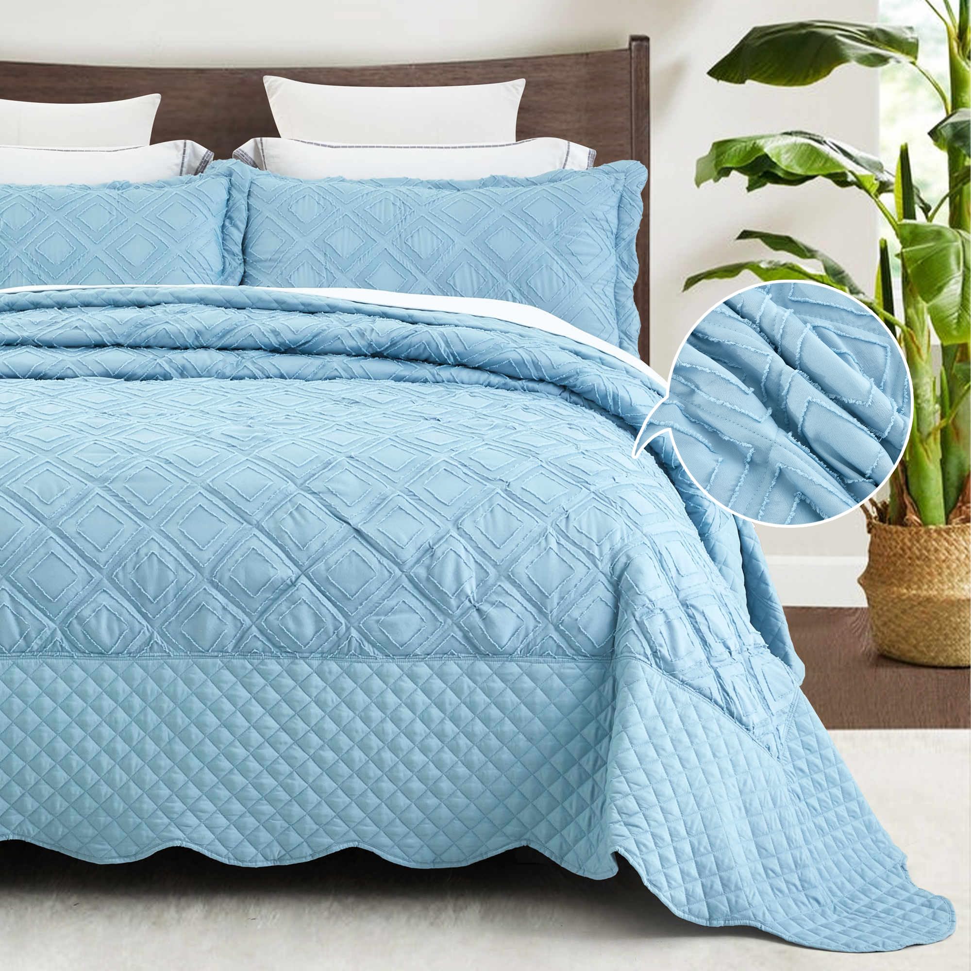 Oversized King Bedspread  Extra Wide, Jacquard Tufted Diamond Pattern