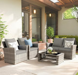 4-Piece Grey Waterproof PE Wicker Outdoor Sectional Sofa Set