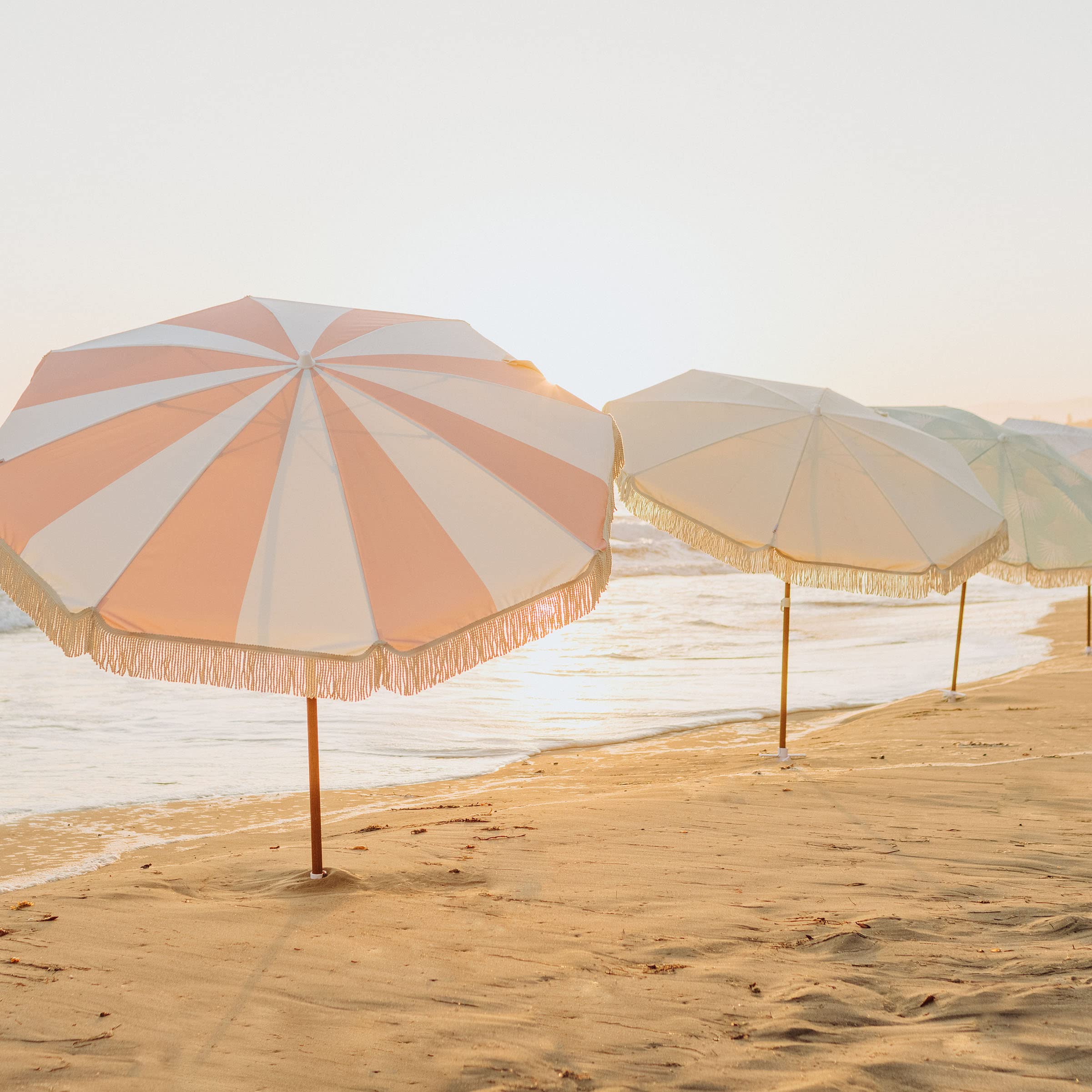 Summerland 6.5 Feet Beach Umbrella with Fringe - Outdoor Umbrella