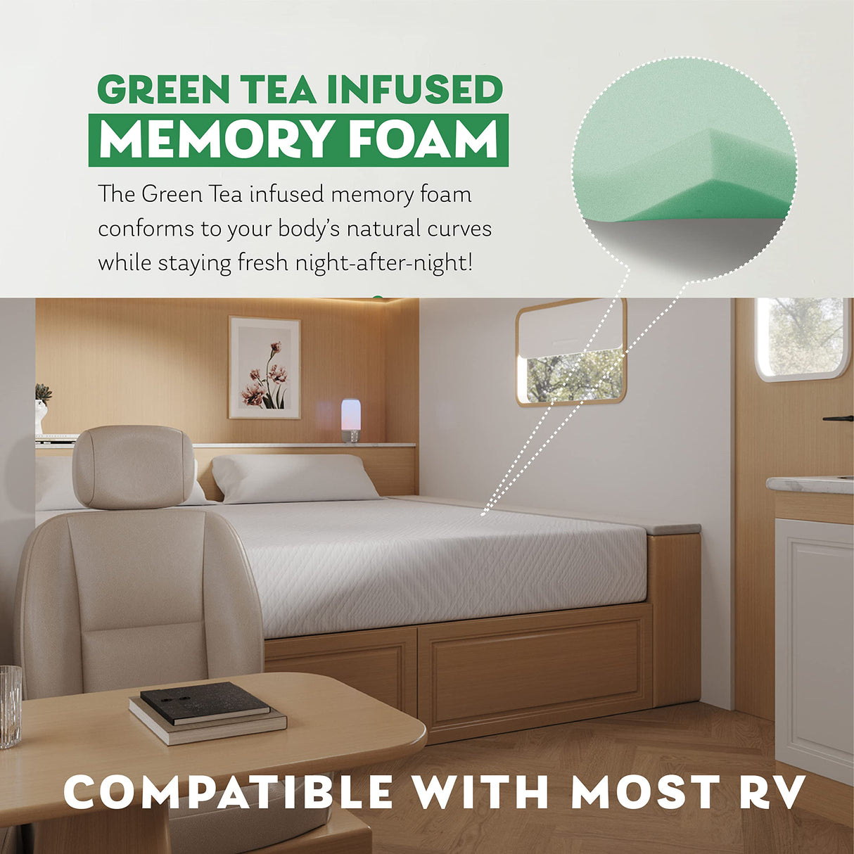 RV Mattress Short Queen, 10 Inch Memory Foam Camper Mattress Bed in a Box Made