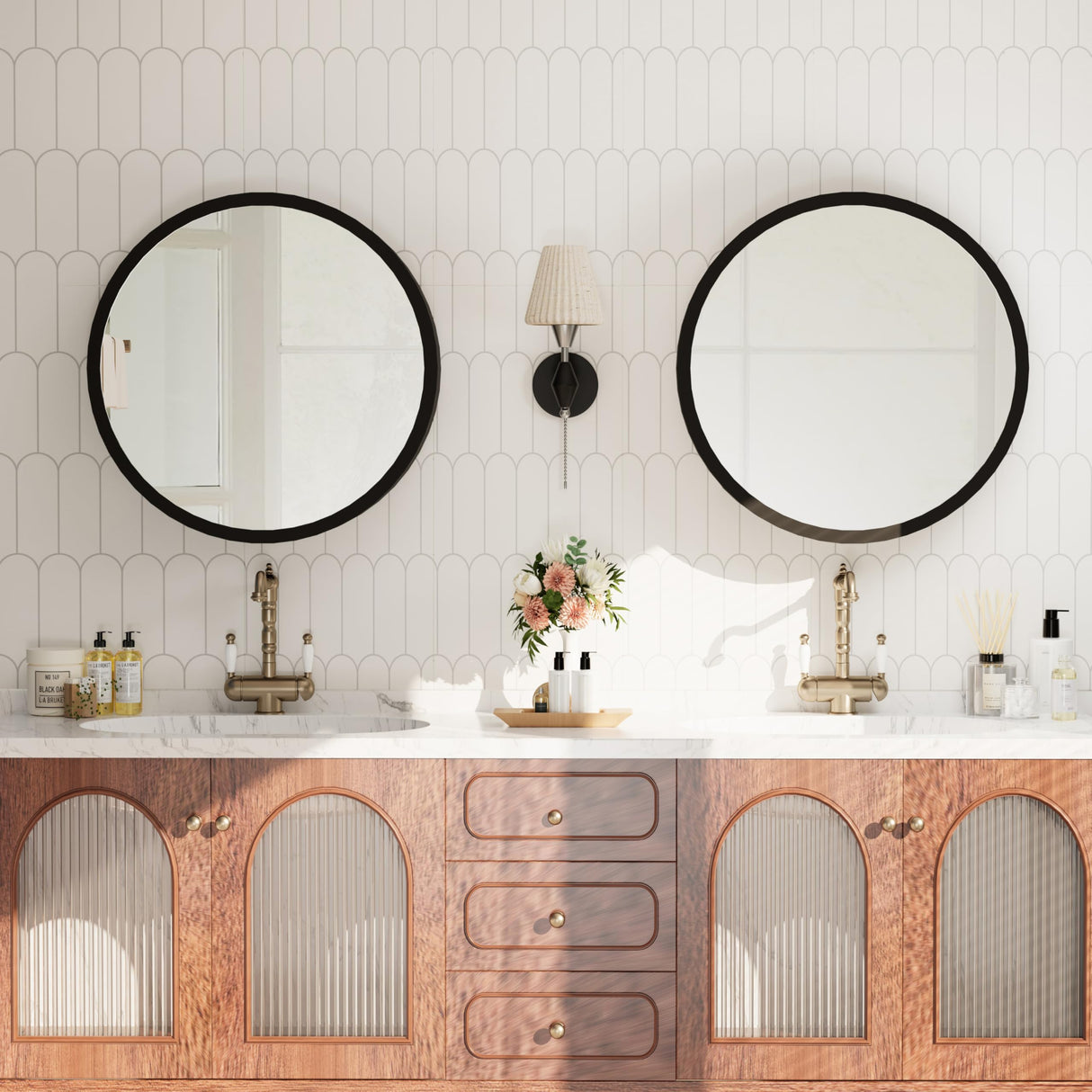 Round Medicine Cabinet Mirror, Bathroom Mirror Wall Cabinet with Storage and Shelf